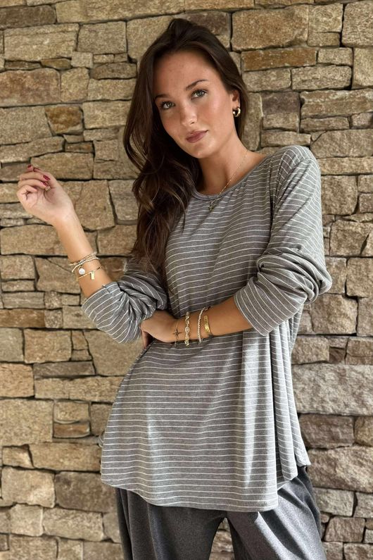 Agnes Stripe Trapeze Top Earth Marl